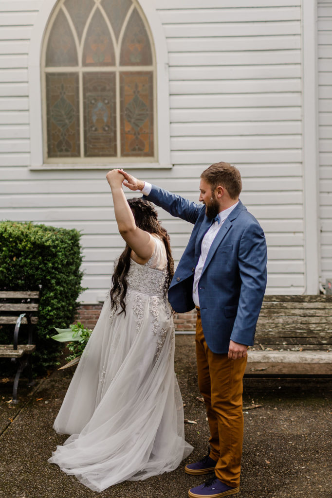 intimate first look moment during fall elopement in portland oregon
