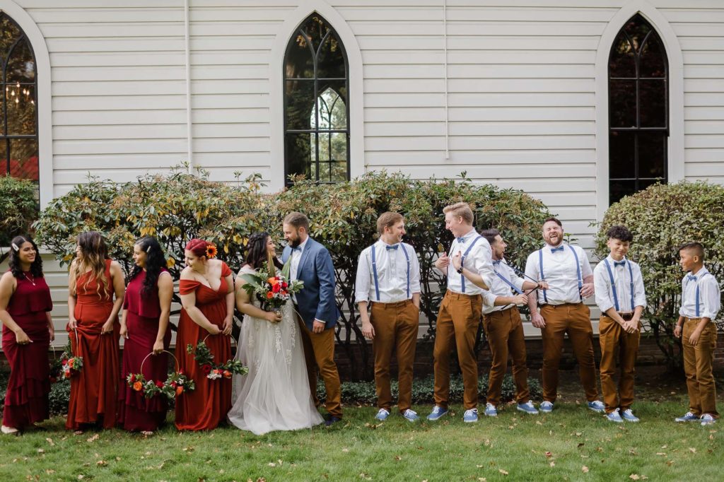 wedding party in fall colors
