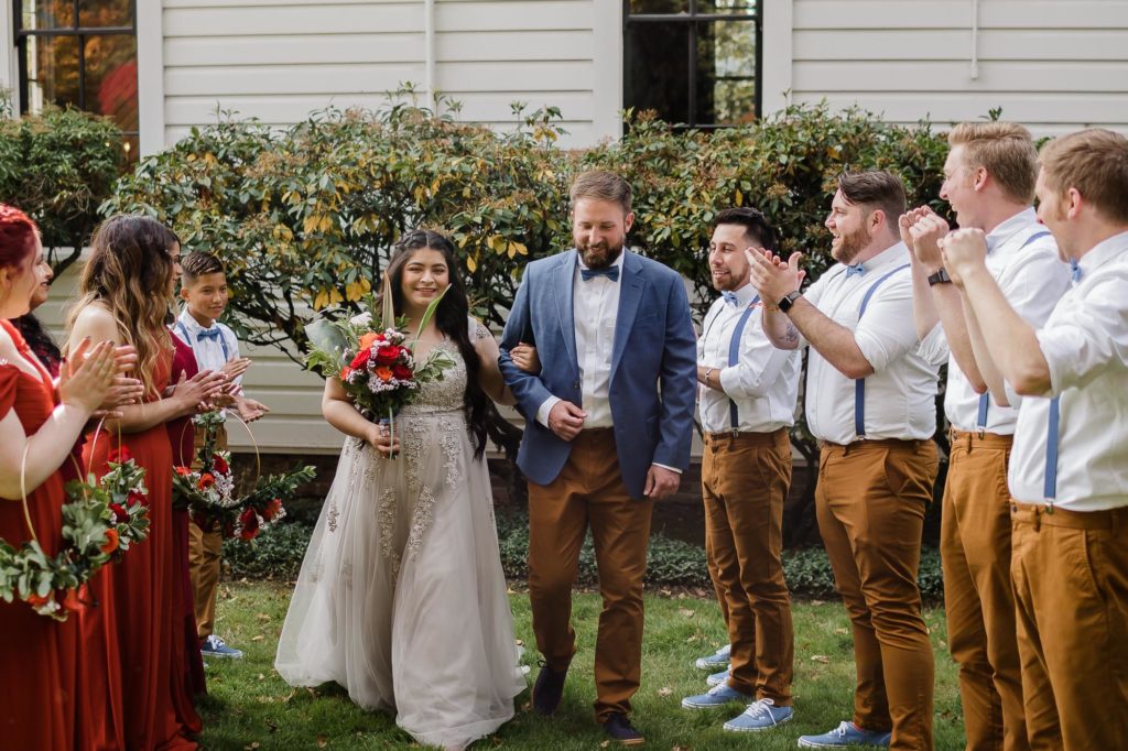 wedding party in fall colors