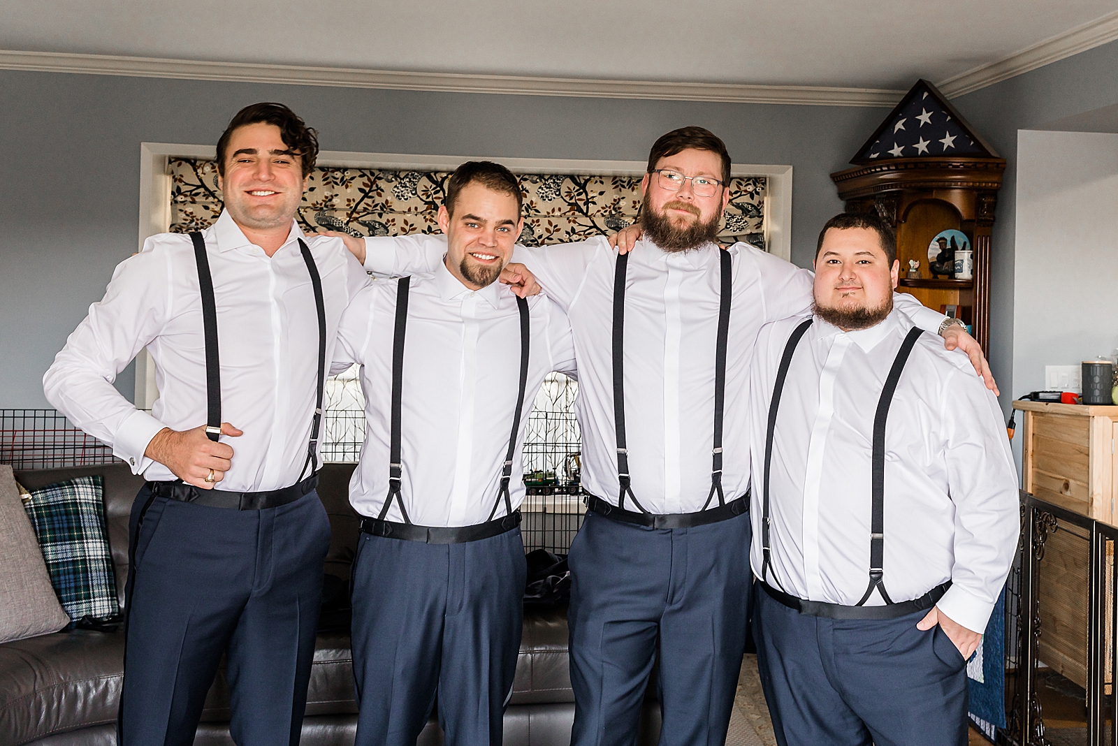 Groom and Groomsmen arms around each other Getting Ready 