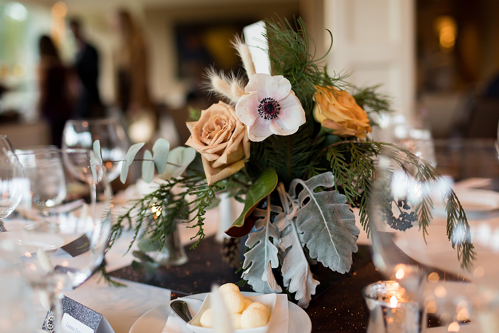 Detail shot of floral centerpiece for Reception table 