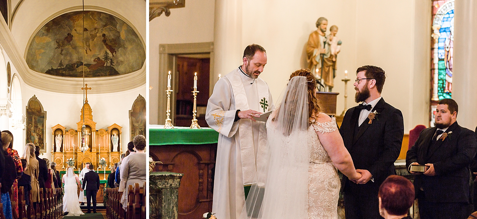 Bride and Groom hand in hand during homily for Ceremony 