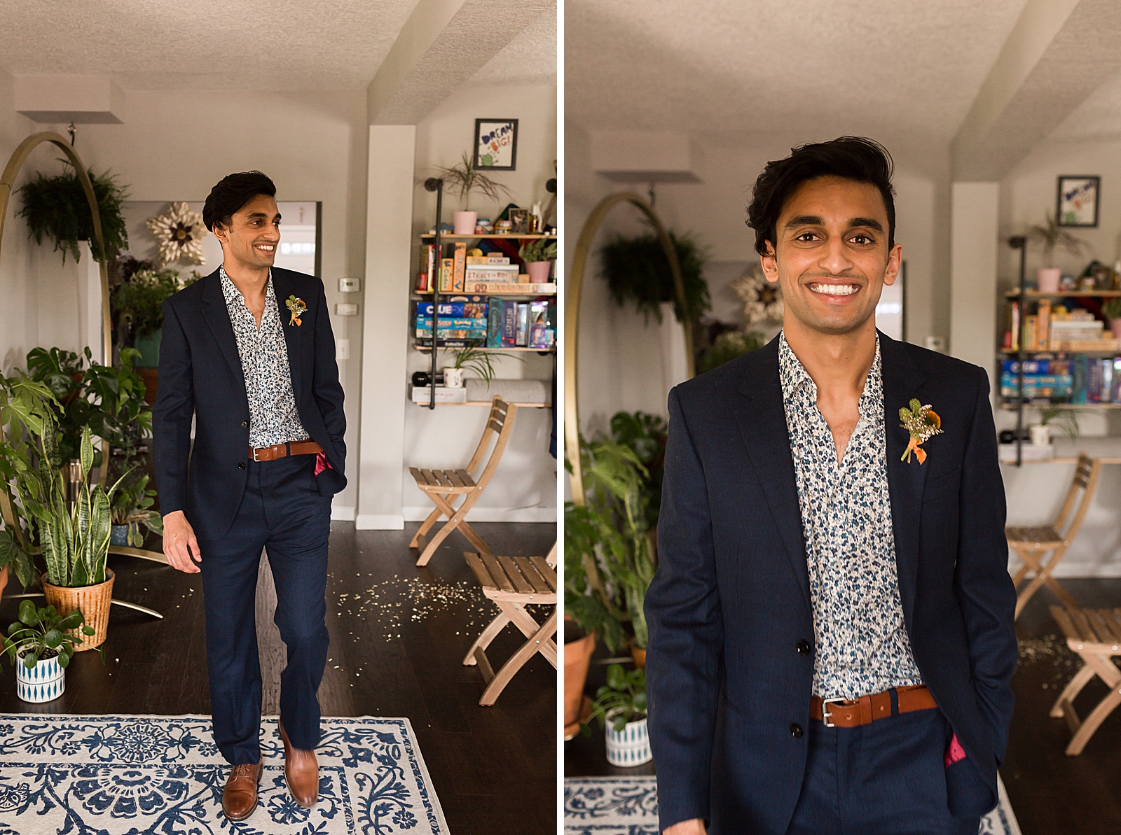 Portraits of Groom inside with lots of Greenery