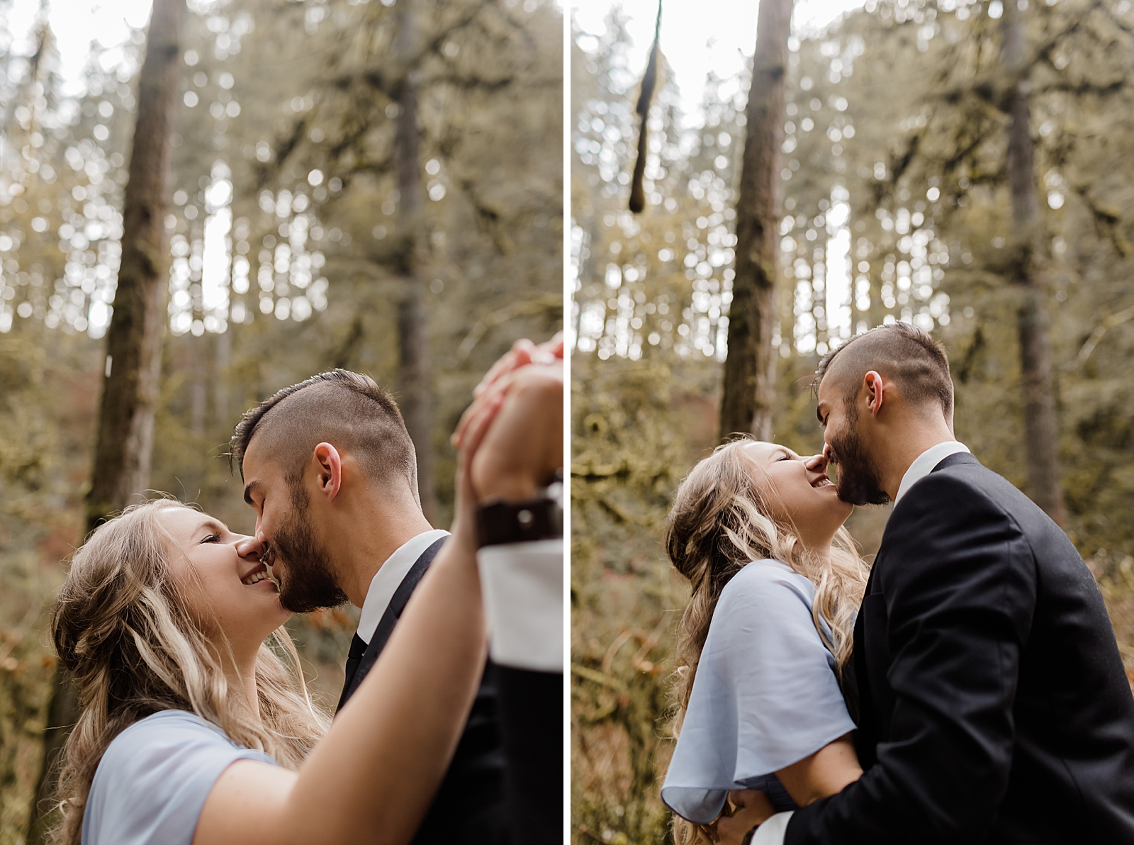 Couple about to kiss in the woods Silver Falls State Park Oregon Adventure Photography captured by Simply Wandering Photography 