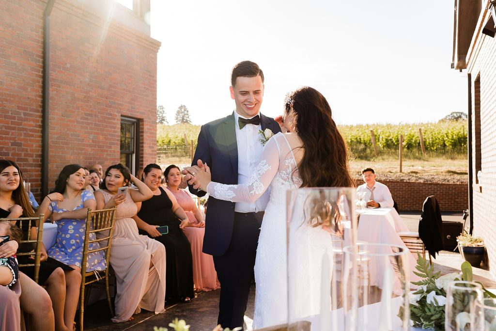 Bride and Groom First dance at outdoor Reception